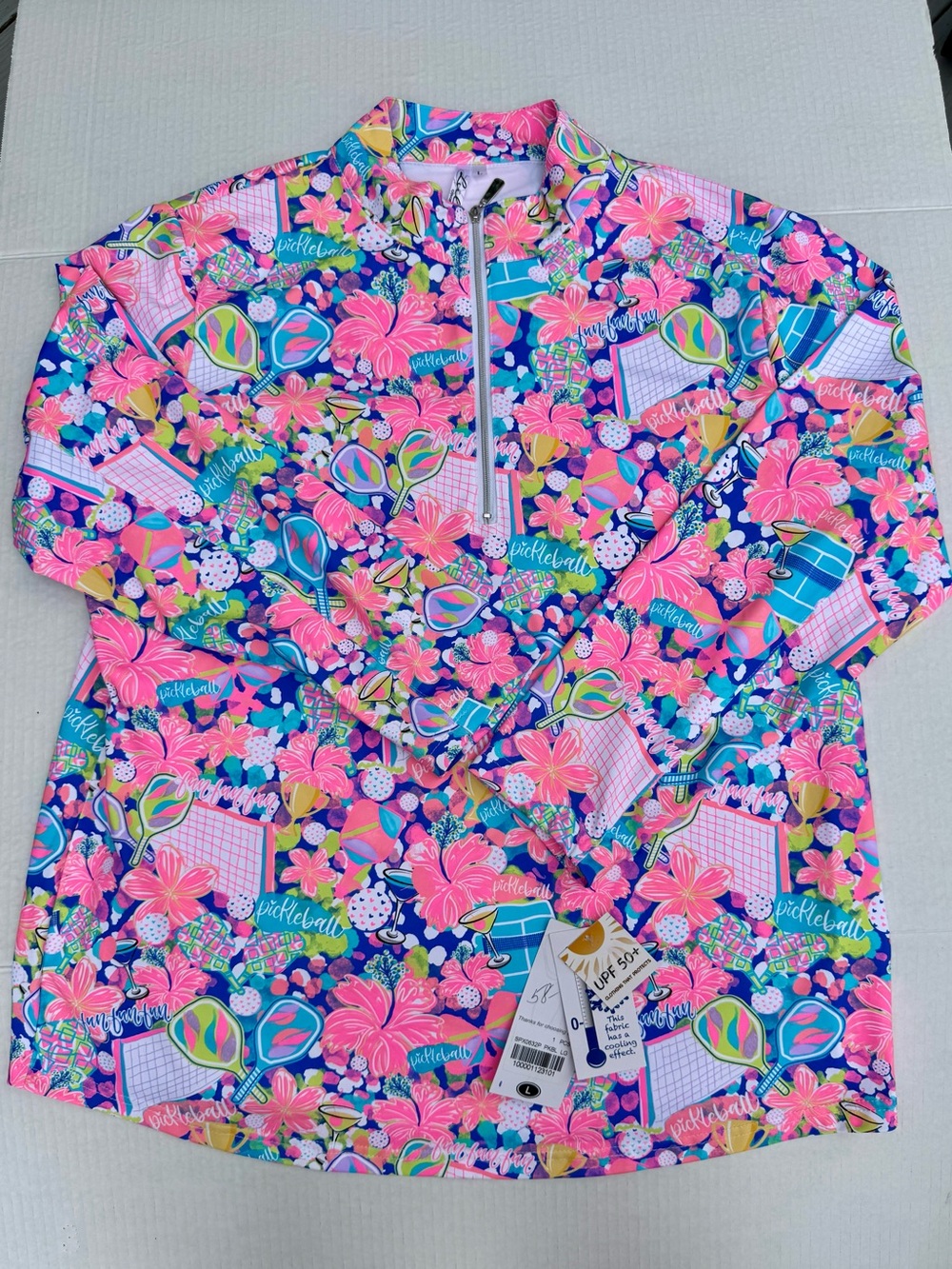 Lulu-B Pink & Blue Floral Quarter-Zip Rash Guard